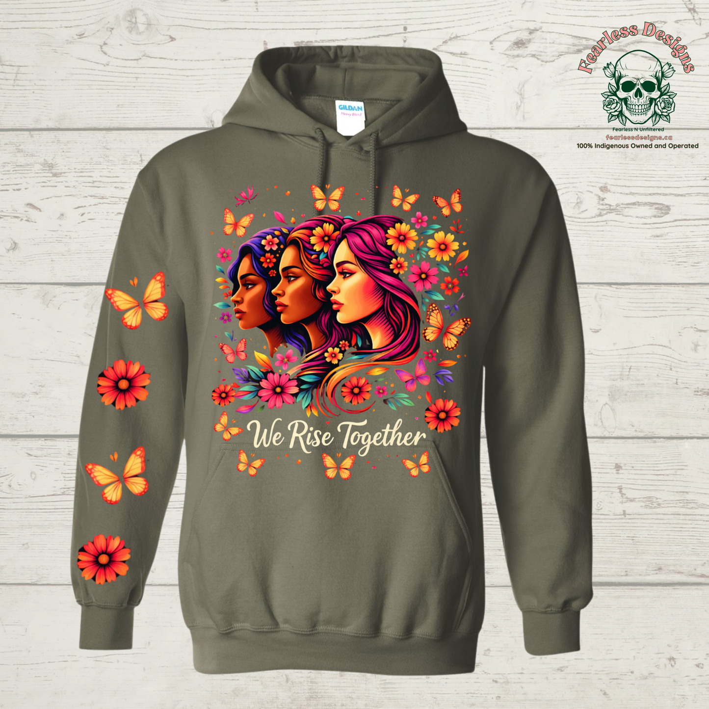 We Rise Together with butterflies and flowers down one sleeve Hoodie