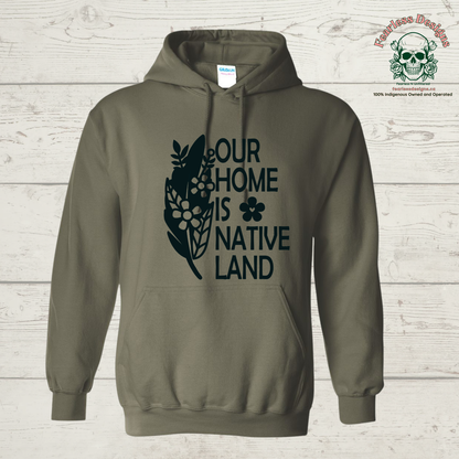 Our Home is Native Land flowered feather Hoodie