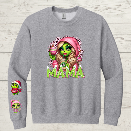 Mean Green Mama Crewneck with blonde hair