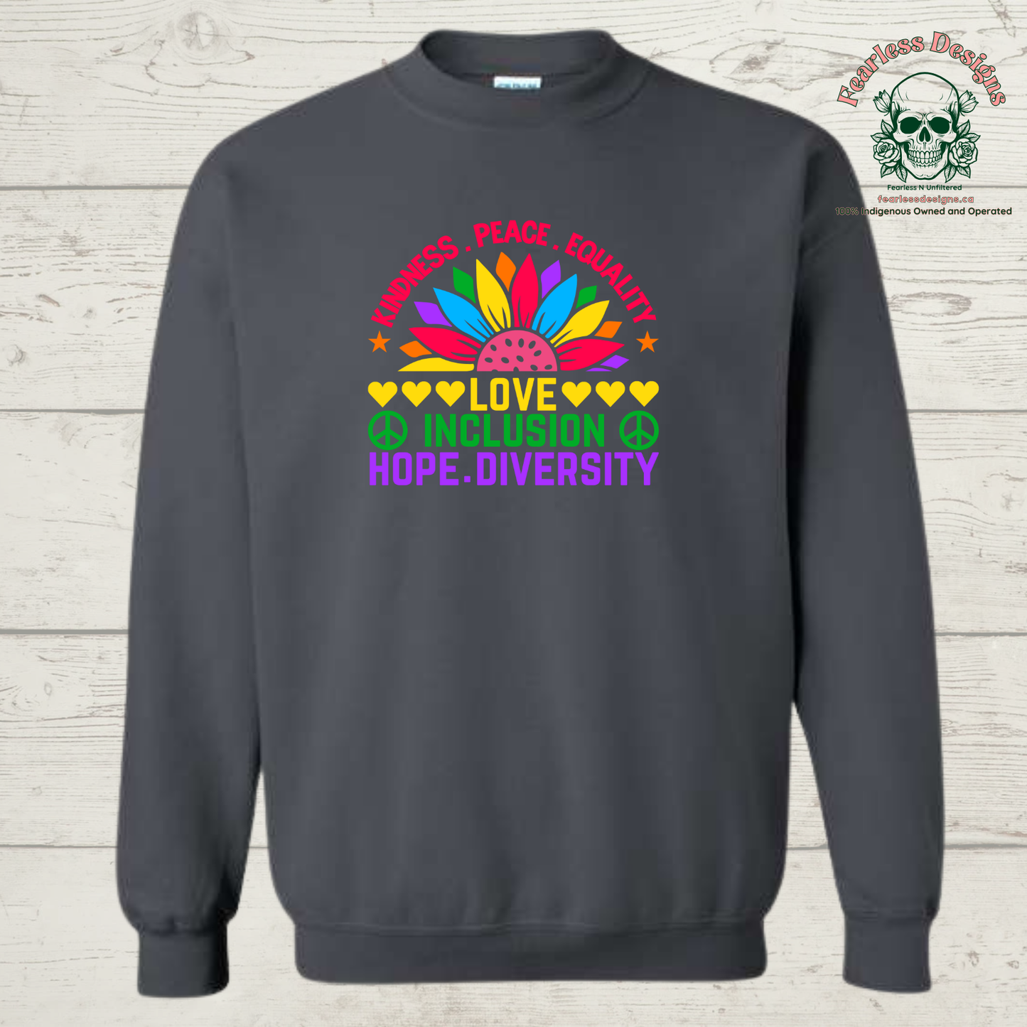 Kindness, Peace, Equality, Love, Inclusion, Hope, Diversity Crewneck Sweater