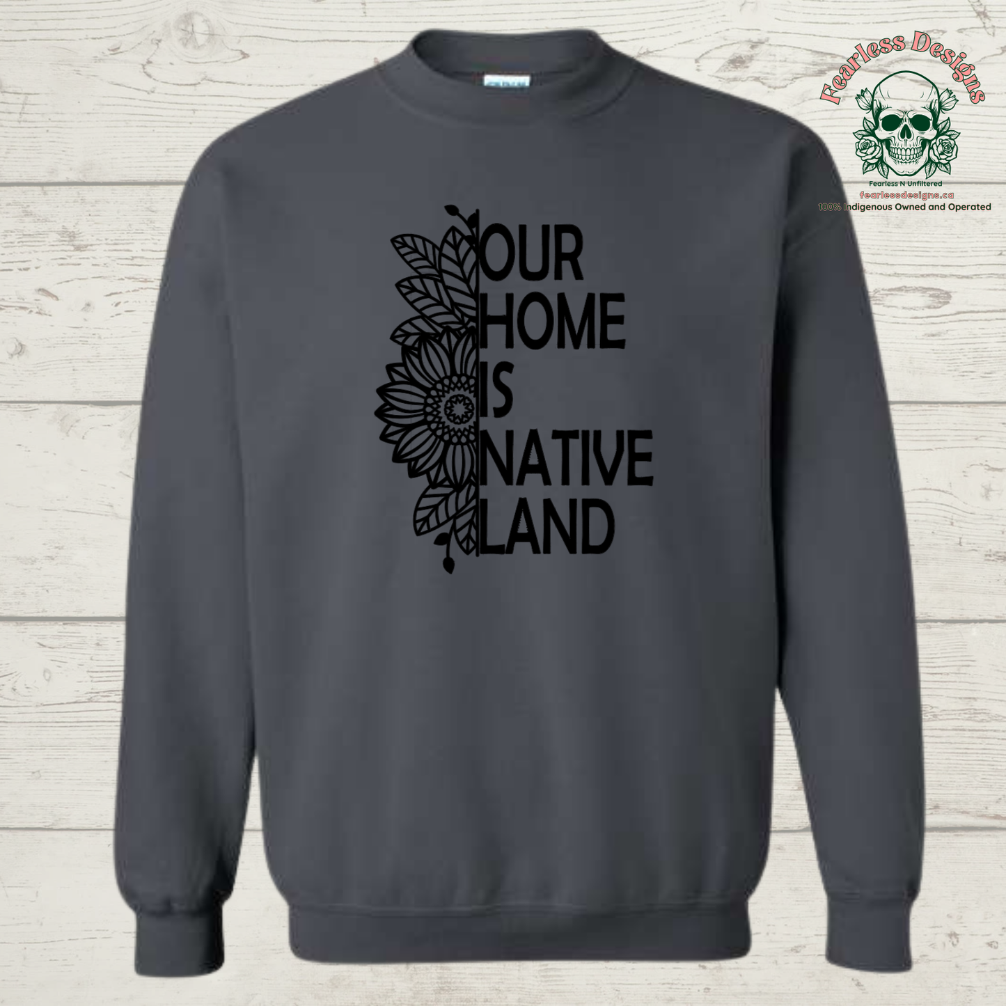 Our Home is Native Land with sunflower Crewneck Sweater
