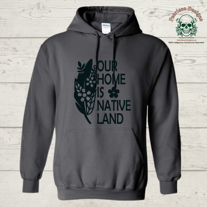 Our Home is Native Land flowered feather Hoodie