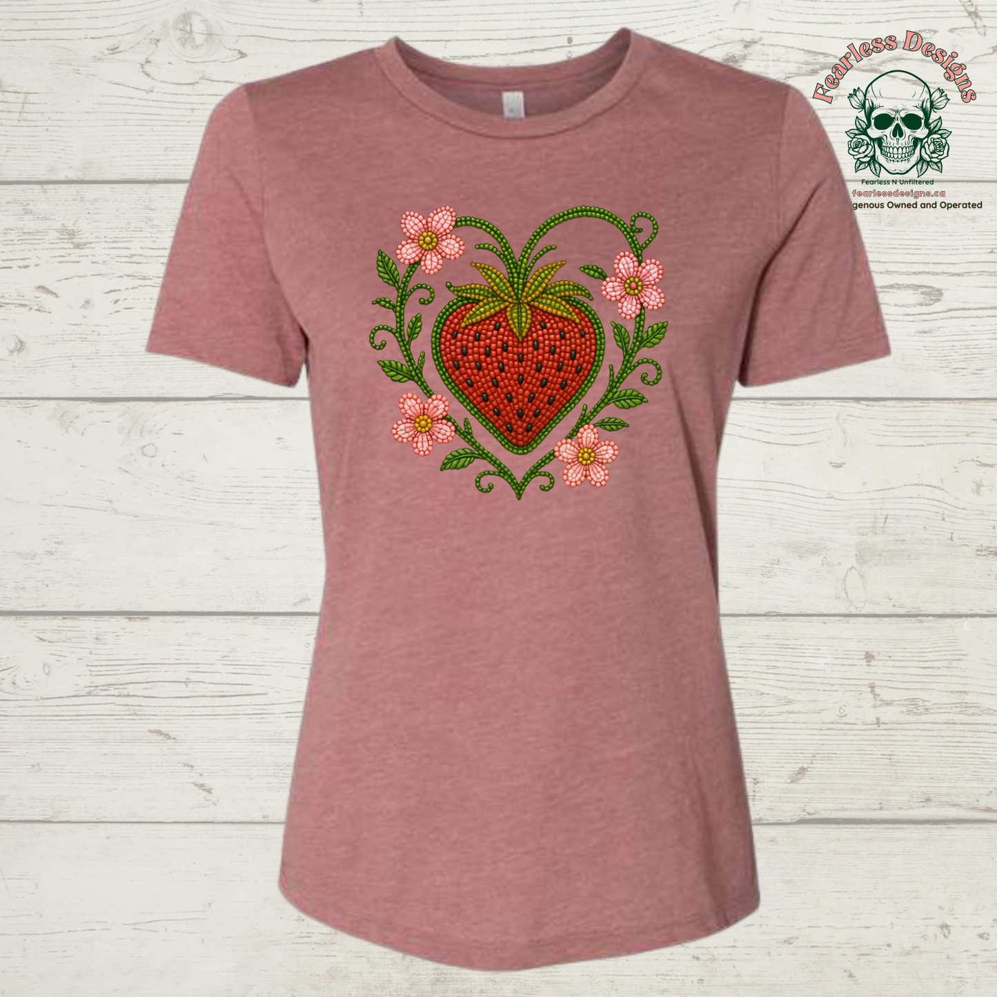 Beaded Strawberry ladies T-Shirt