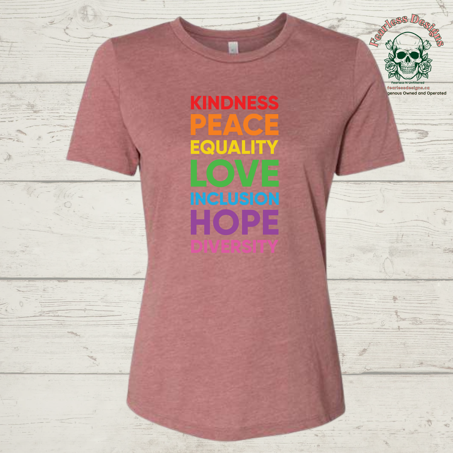 Kindness, Peace, Equality, Love, Inclusion, Hope, Diversity Print T-Shirt