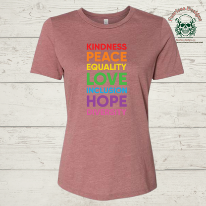 Kindness, Peace, Equality, Love, Inclusion, Hope, Diversity Print T-Shirt