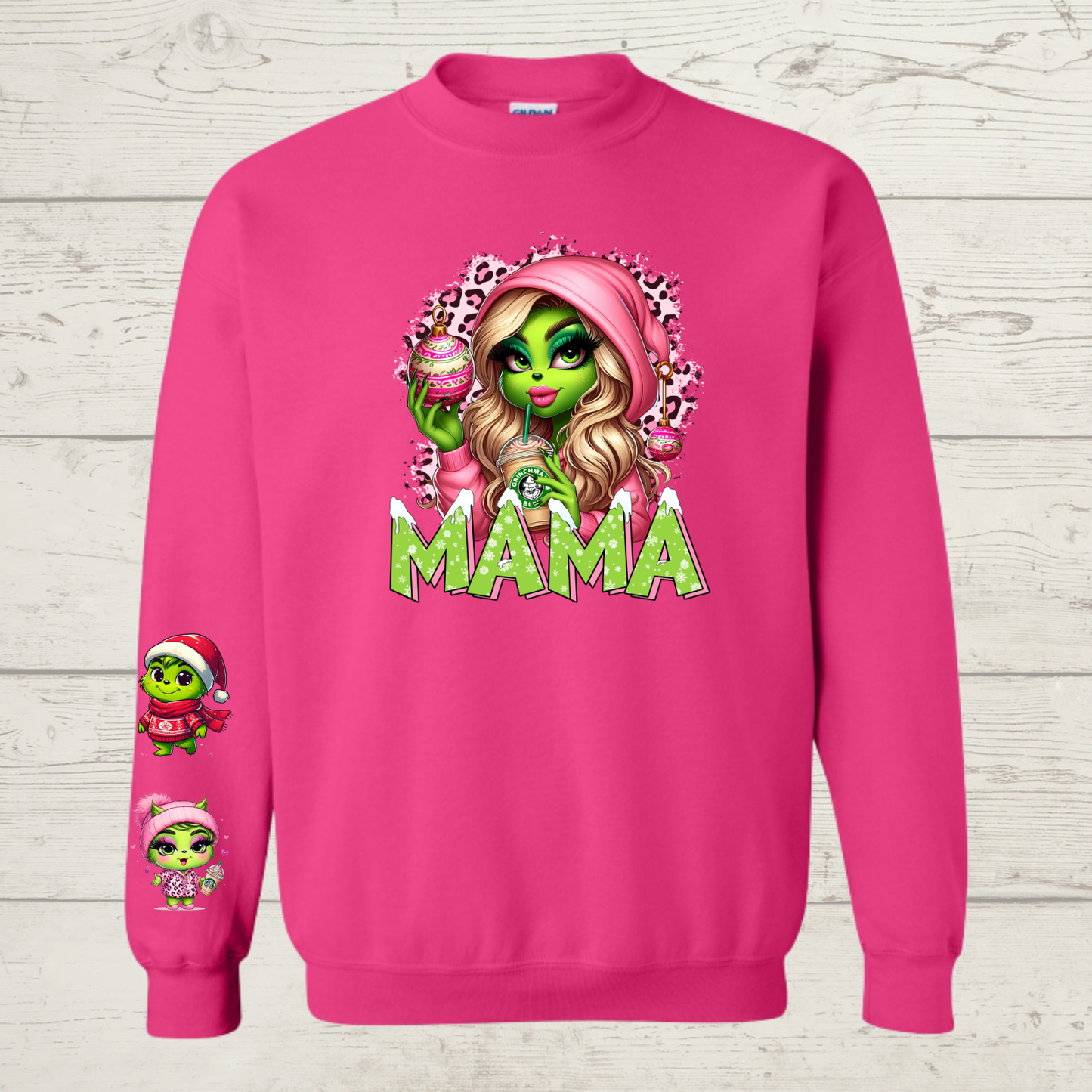 Mean Green Mama Crewneck with blonde hair