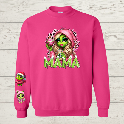 Mean Green Mama Crewneck with blonde hair