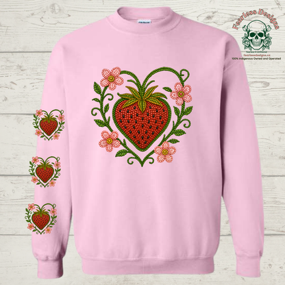 Beaded Strawberry with strawberries on sleeve Crewneck Sweater