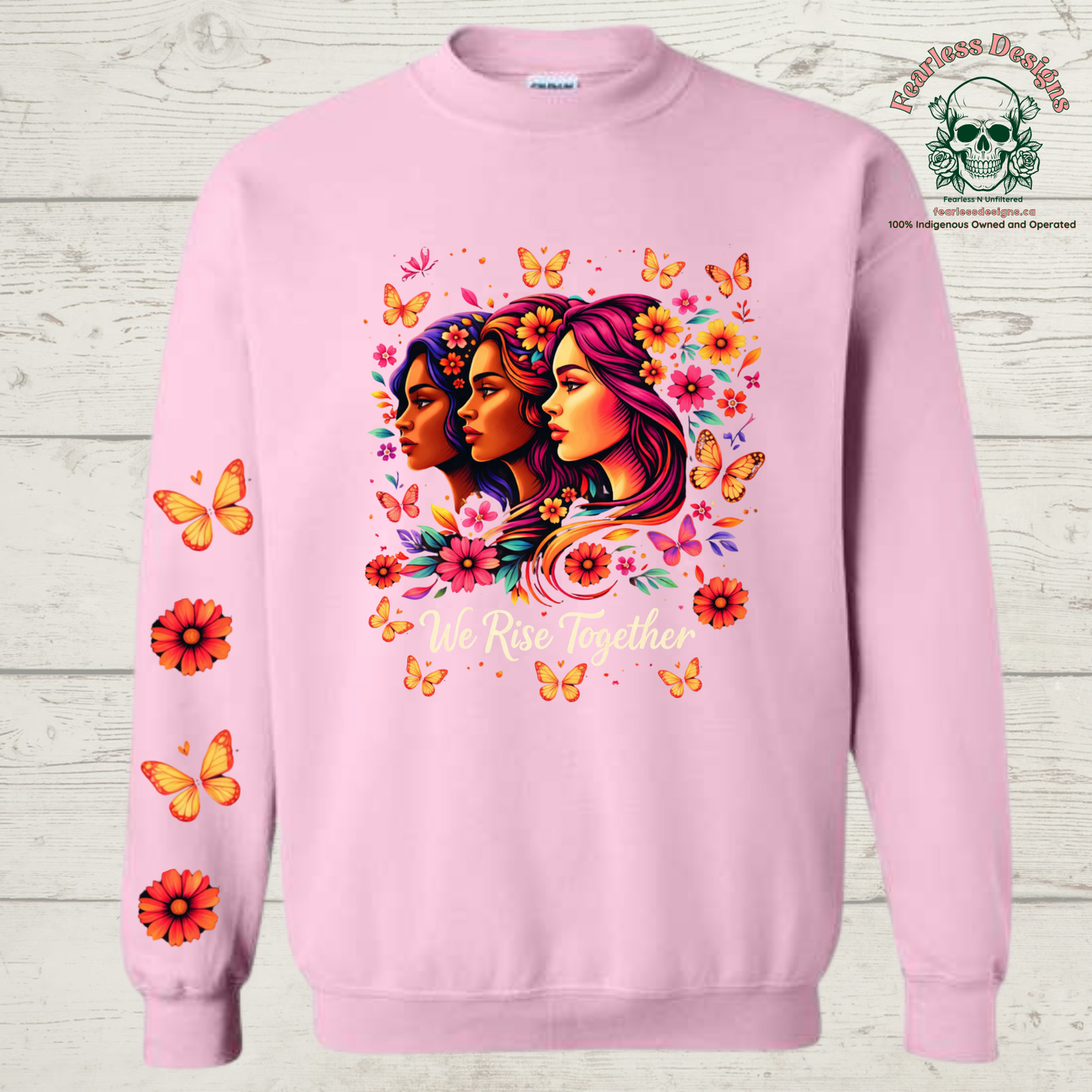 We Rise Together with butterflies and flowers down one sleeve Hoodie