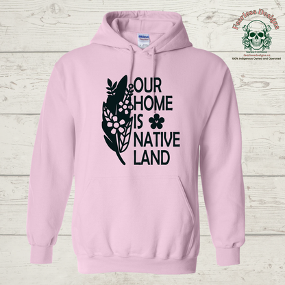 Our Home is Native Land flowered feather Hoodie