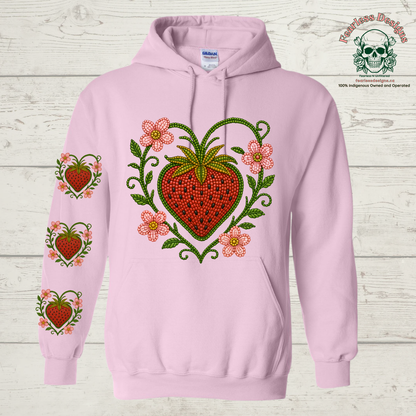 Beaded Strawberry with strawberries on the sleeve Hoodie