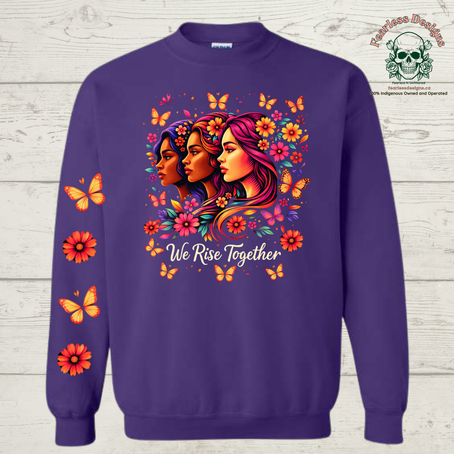 We Rise Together with butterflies and flowers down one sleeve Hoodie