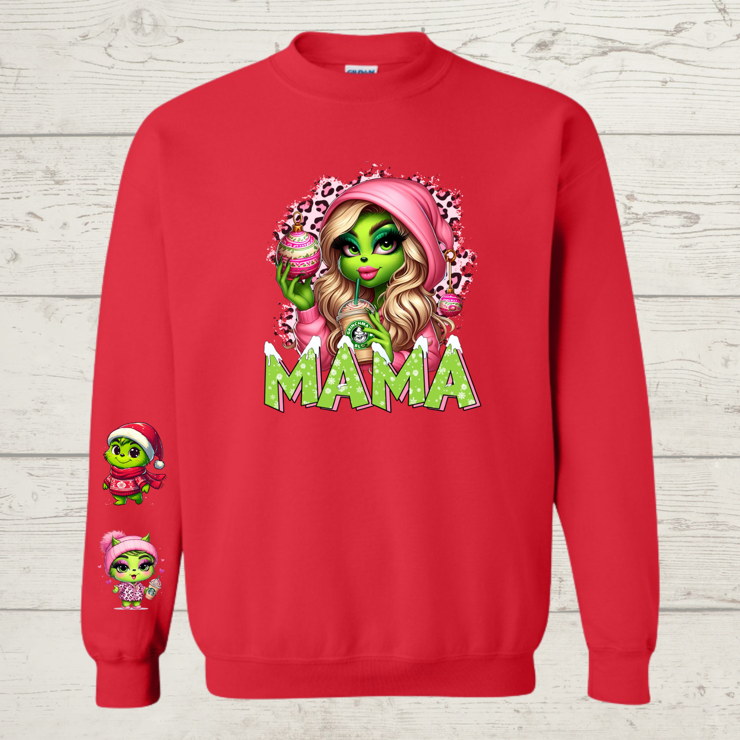 Mean Green Mama Crewneck with blonde hair
