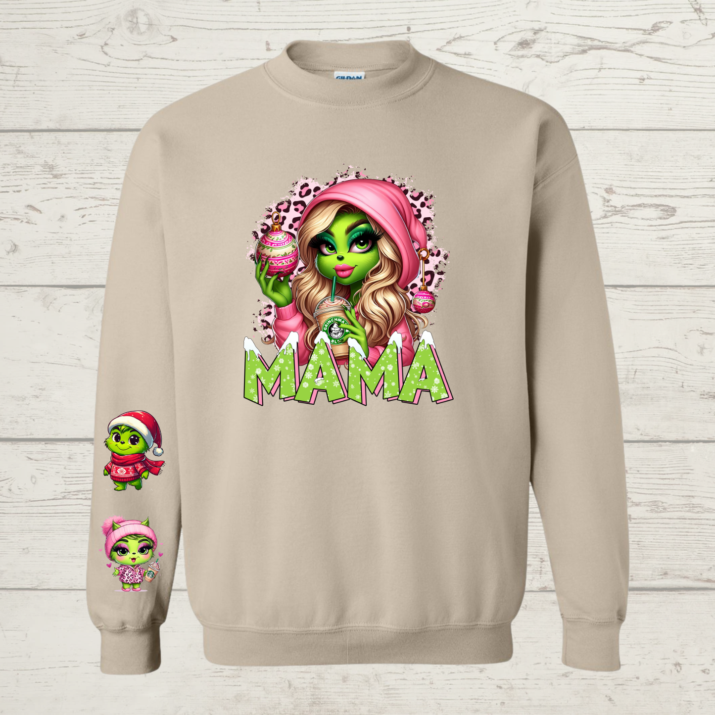 Mean Green Mama Crewneck with blonde hair