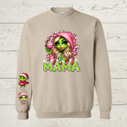 Mean Green Mama Crewneck with blonde hair